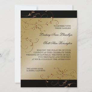 Elégance Cravate Noire, Invitations Mariage Doré