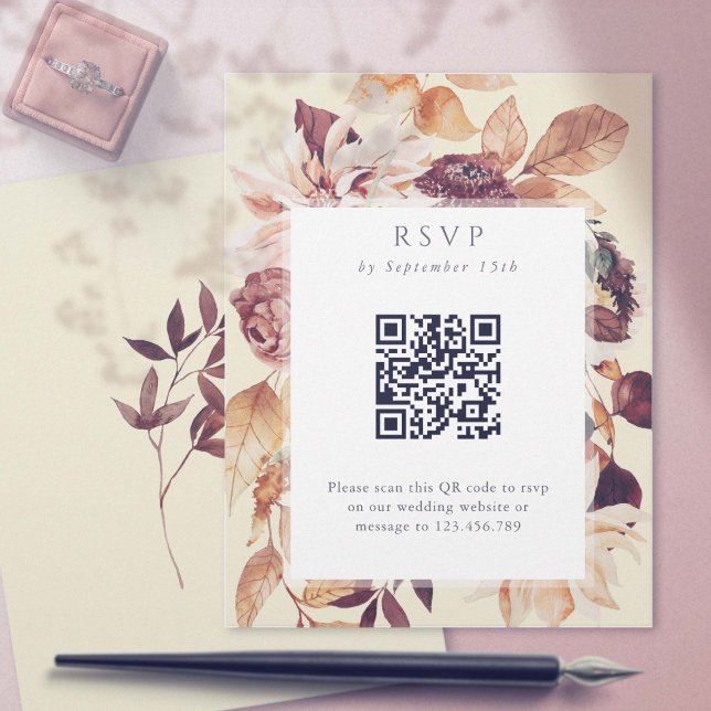 Elégance d'automne, code QR Mariage de automne RSV (Fall wedding QR code rsvp card in sage. Autumn Elegance wedding collection.)