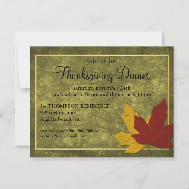 Élégance d'automne Thanksgiving Invitation (Devant)