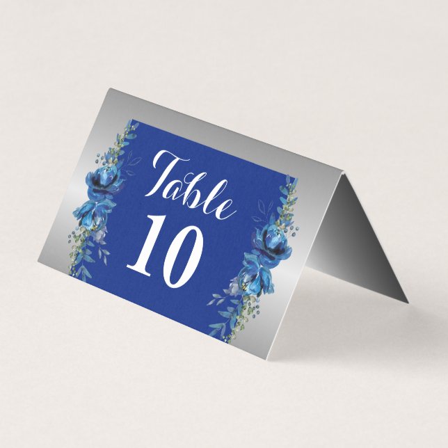 Élégance en bleu et argent carte pliée (Front)