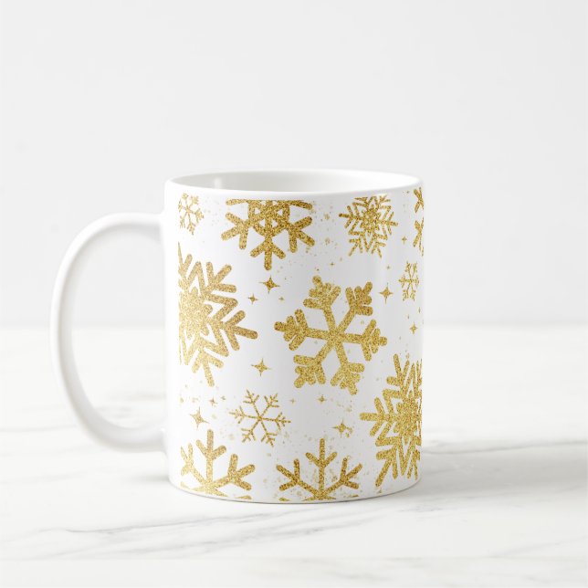 Élégance Flocon de Neige Doré – Mug Classique (Gauche)