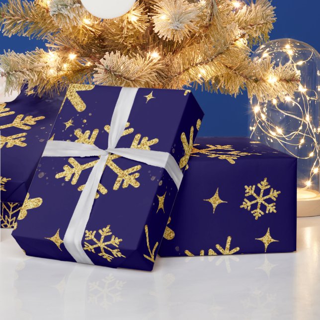 Élégance Flocon de Neige Doré – Papier Cadeau (Vacances)