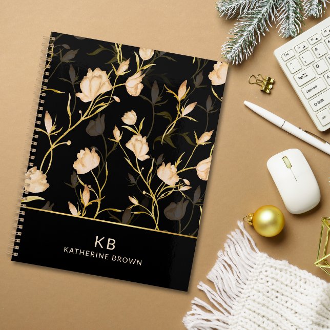 Élégance florale d'or noir tendance planner 2026 (Créateur téléchargé)