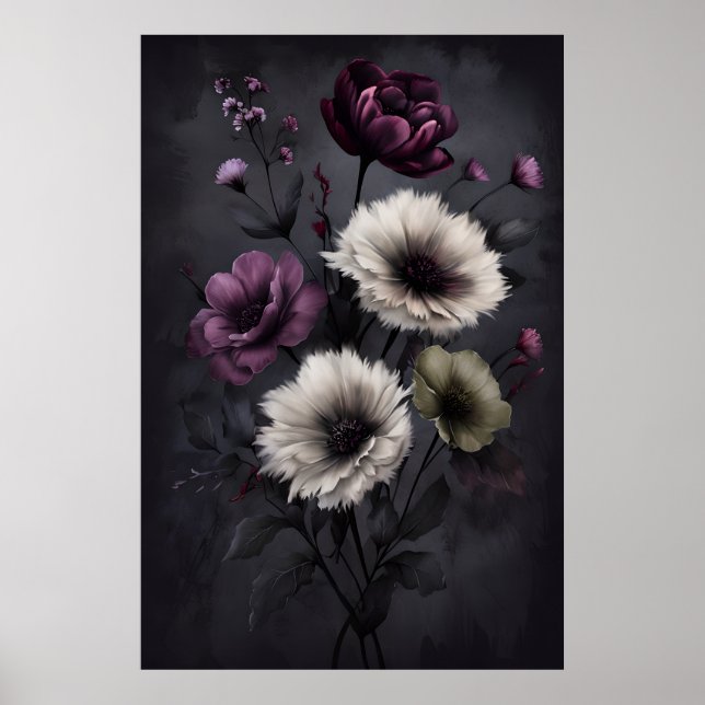 Elégance florale foncée - Poster d'art botanique M (Devant)