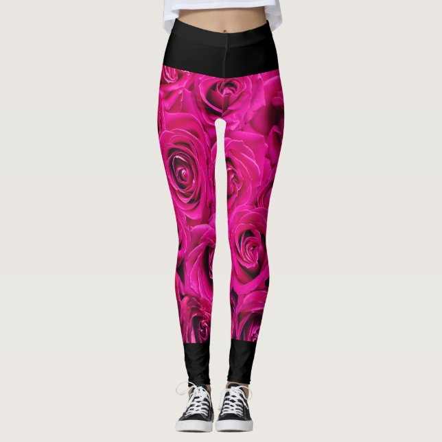 "Élégance florissante : Leggings de Motifs Roses" (Devant)