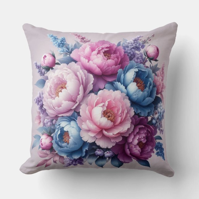 Élégance florissante : Oreiller Lilac et Peony Ble (Recto)