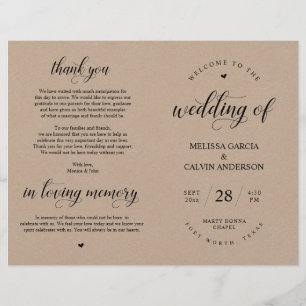 Elegance Kraft Cérémonie Mariage, Programme pliabl