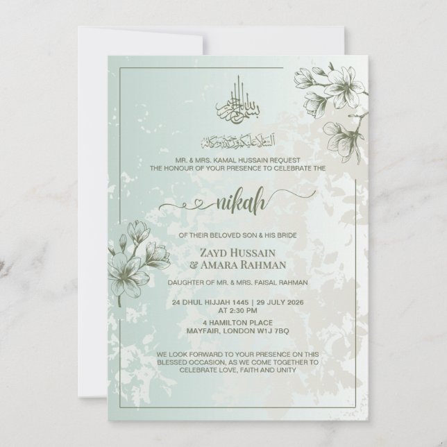 Élégance minimale Nikah Invitation | Silver de la  (Devant)