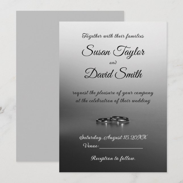 Élégance moderne : Carte Mariage noir-blanc-gris (Devant / Derrière)