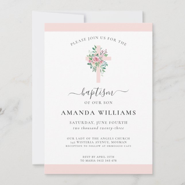 Élégance moderne filles Baptême Invitation (Devant)