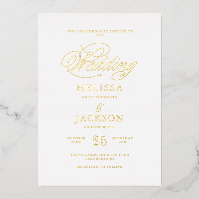 Elégance moderne or Mariage Foil Invitation (Recto)