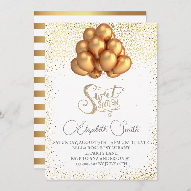 Elégance or, invitation sweet sixteen (Devant / Derrière)