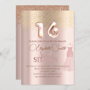 Elégance or rose, invitation sweet sixteen