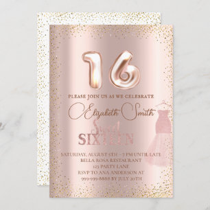 Elégance or rose, invitation sweet sixteen
