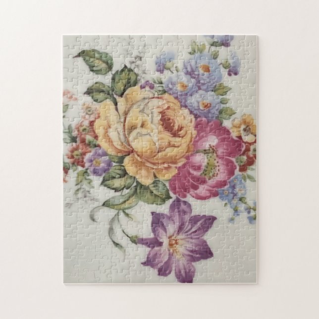 Élégance : Puzzle floral d'inspiration porcelaine (Vertical)