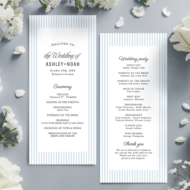 Élégance rayée bleu poussiéreux Programme de maria (Dusty Blue Striped Elegance Classy Wedding Program)