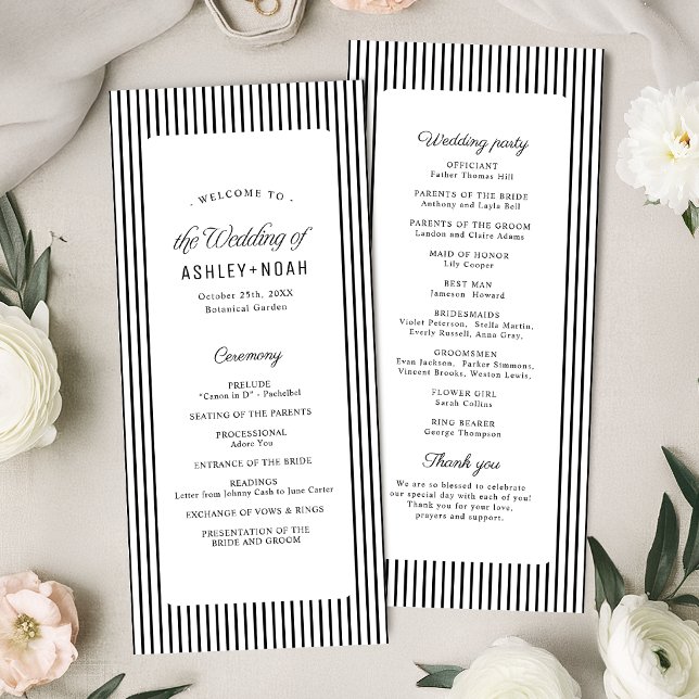 Élégance rayée noire Programme de mariage classe (Black Striped Elegance Classy Wedding Program)