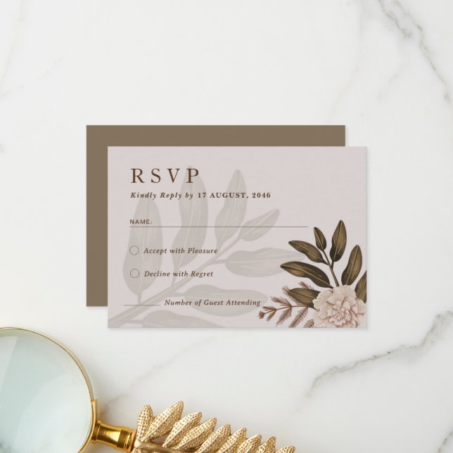Elégance rustique Cartes RSVP de Mariage Floral (Devant/Arrière en situation)