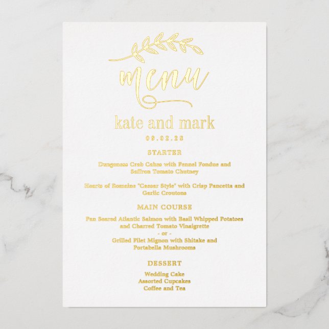 Élégance Rustique Menu REAL FOIL Carte (Recto)
