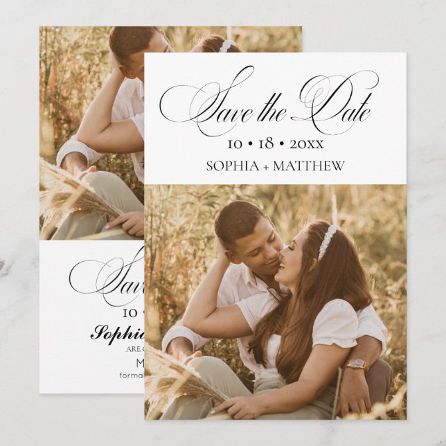 Élégance Script 2 Photo Mariage Save The Date (Devant / Derrière)