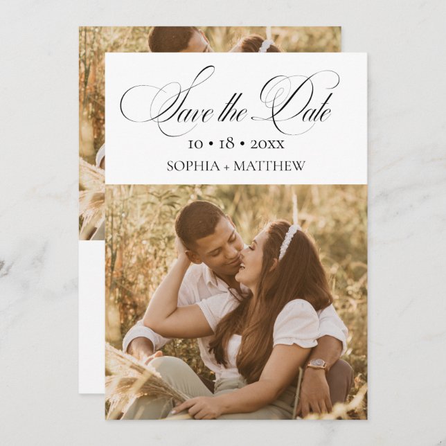 Elegance Script 2 Photo Wedding Save The Date (Devant / Derrière)