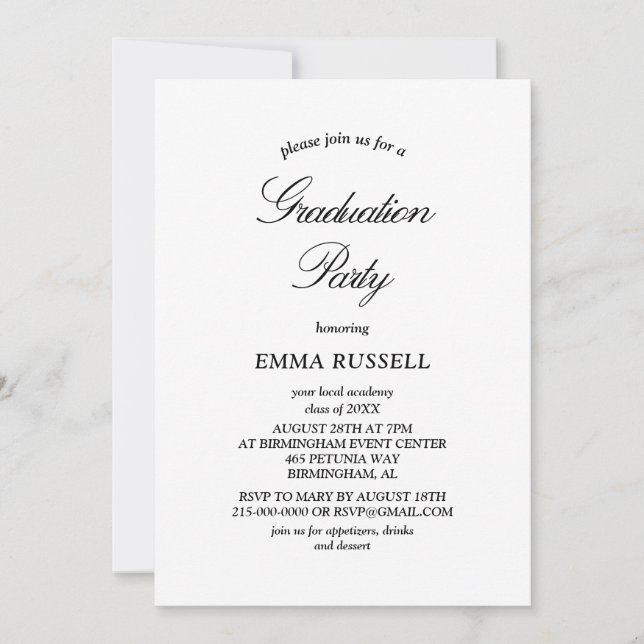 Elegance Script Graduation Party Invitation (Devant)