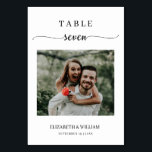 Élégance Script Photo Mariage Numéro de table Sept<br><div class="desc">Design moderne et élégant imprimé Élégance Script Mariage photo moderne Numéro de tableau Sept qui peut être customisé avec votre texte et ajouter chaque carte numéro de tableau à votre panier, un par un. Cliquez sur le bouton "Customiser" et utilisez notre outil de conception pour modifier ce modèle. Découvrez le...</div>