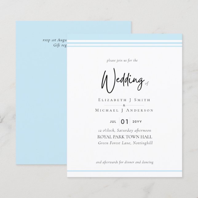 Elégance simple Aqua Blue Moderne Mariage Budget (Devant / Derrière)