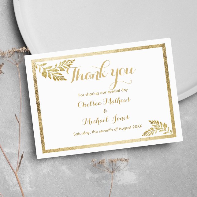 Élégance simple feuille blanche Merci floral (Elegance simple white golden leaf floral Thank You)