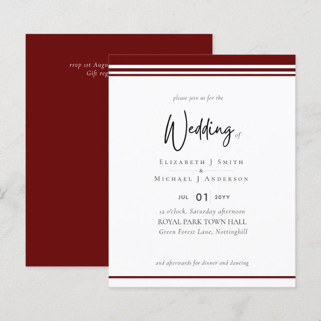 Élégance Simple Mariage Budget Moderne Rouge Bourg (Devant / Derrière)