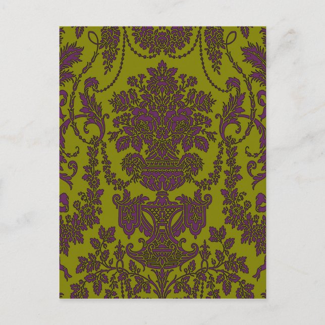 Elégance victorienne ~ Carte postale Damask Jaune (Devant)