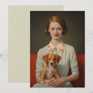 Élégance vintage : Femme avec chiot dans Pastel