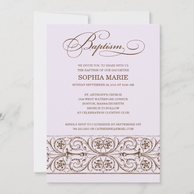 ÉLÉGANCE VINTAGE| INVITATION BAPTISME (Devant)