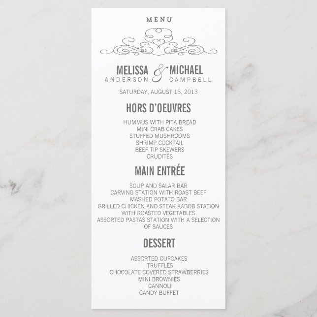 ÉLÉGANCE vintage | Menu de mariage (Devant)