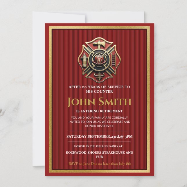 Eleganet Firefighter Retraite Party Invitations (Devant)