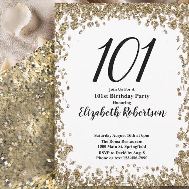 Elegant 101st Birthday Invitation For Her in Gold (Créateur téléchargé)