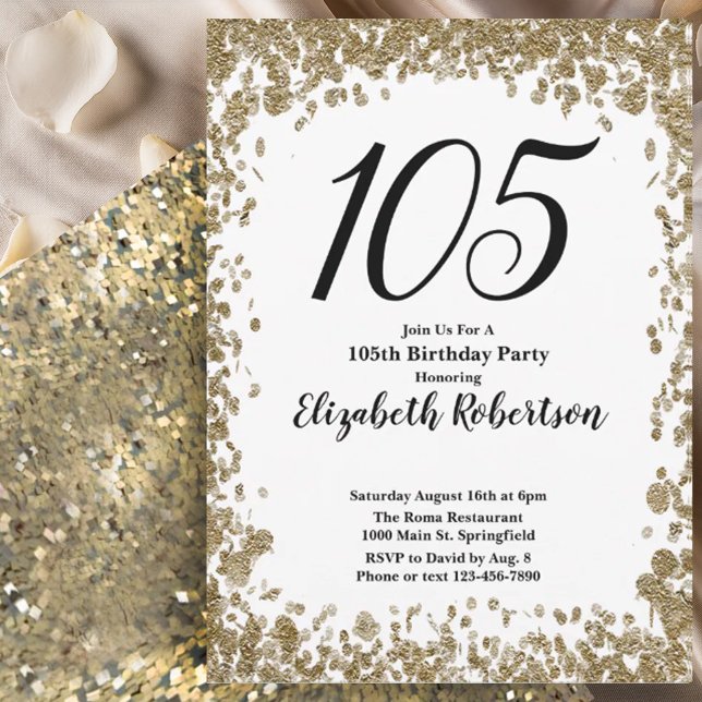 Elegant 105th Birthday Invitation For Her in Gold (Créateur téléchargé)