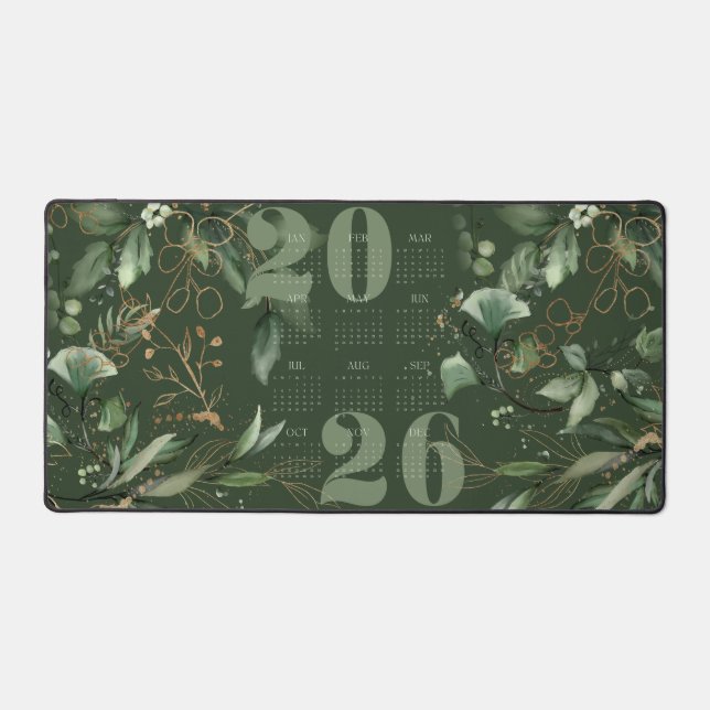 Élégant 2026 Calendrier Eucalyptus Green Gold (Recto)