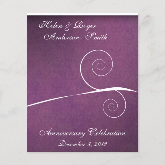 Élégant 25e anniversaire Purple Damask Swirl (Devant)