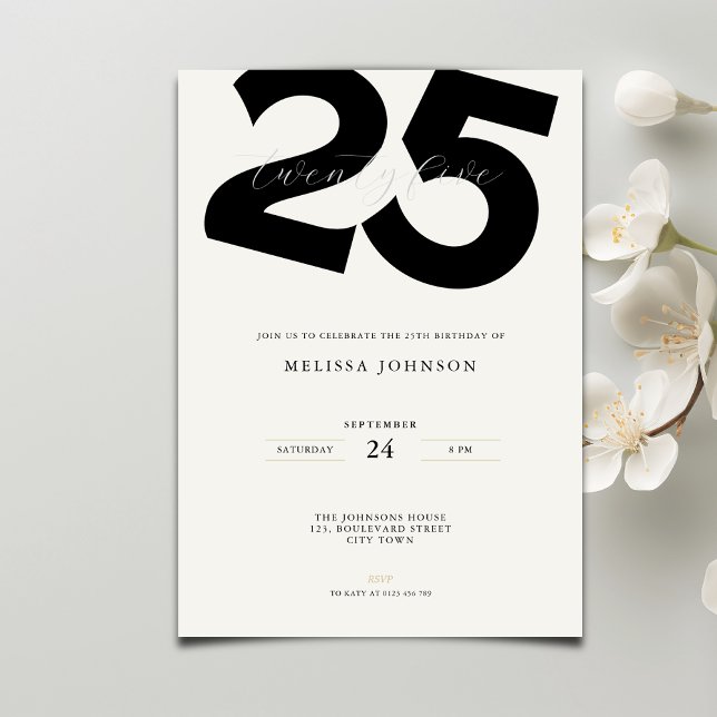 Elegant 25th Birthday Invitation - Minimal Style (Créateur téléchargé)