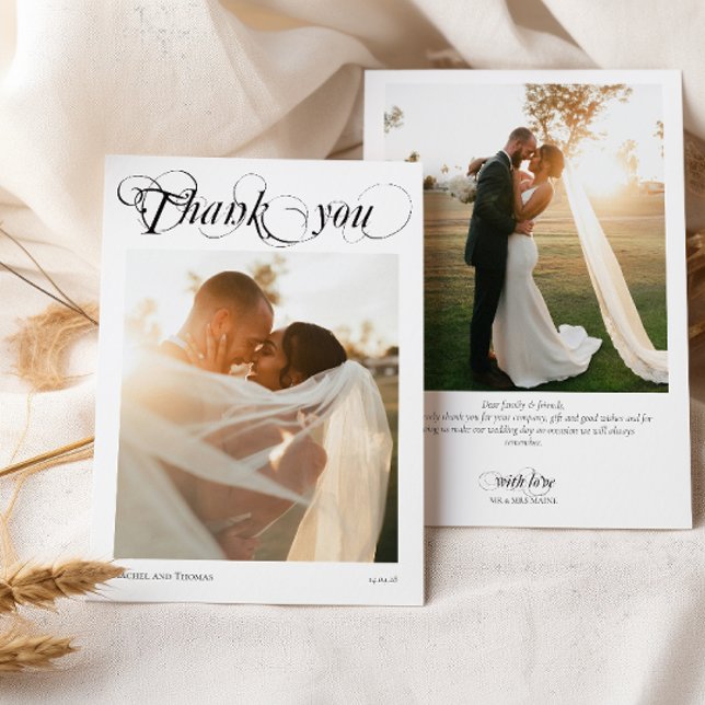 Elégant 2 Photo Calligraphie Merci carte Mariage (Créateur téléchargé)