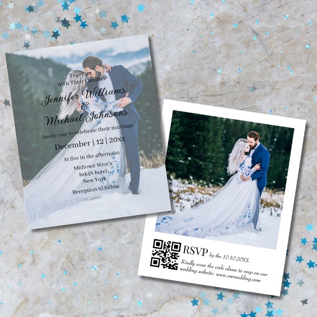 élégant 2 photos code qr rsvp code rsvp faire-part (Créateur téléchargé)