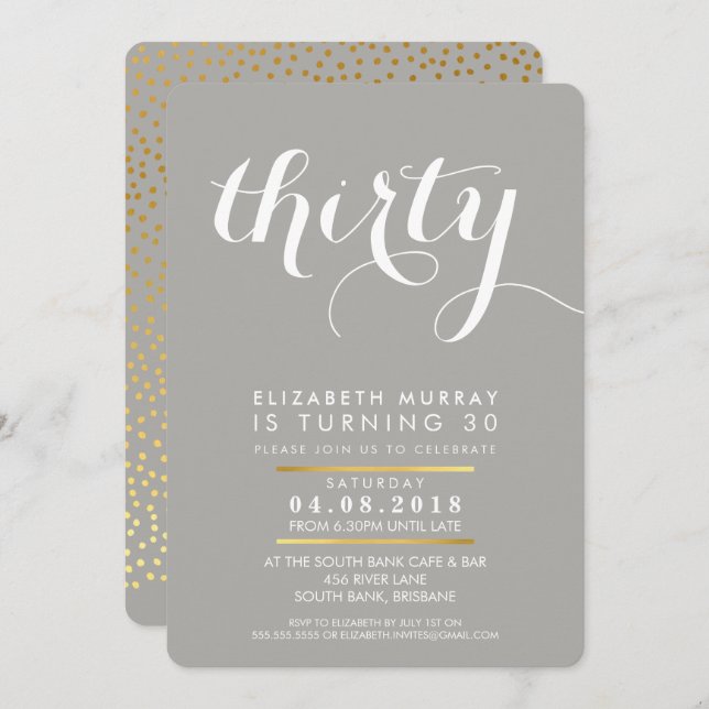 ELEGANT 30E anniversaire INVITATION script gris (Devant / Derrière)