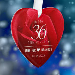 Elegant 36th Rose Wedding Anniversary Celebration<br><div class="desc">Celebrate the 36th rose wedding anniversary with this stylish ornament! Elegant white lettering on a romantic red rose background add a memorable touch for this special occasion and extraordinary milestone. Personalize with couple's names and wedding date. Reverse shows identical design. Use as is, or replace with a photo. This design...</div>