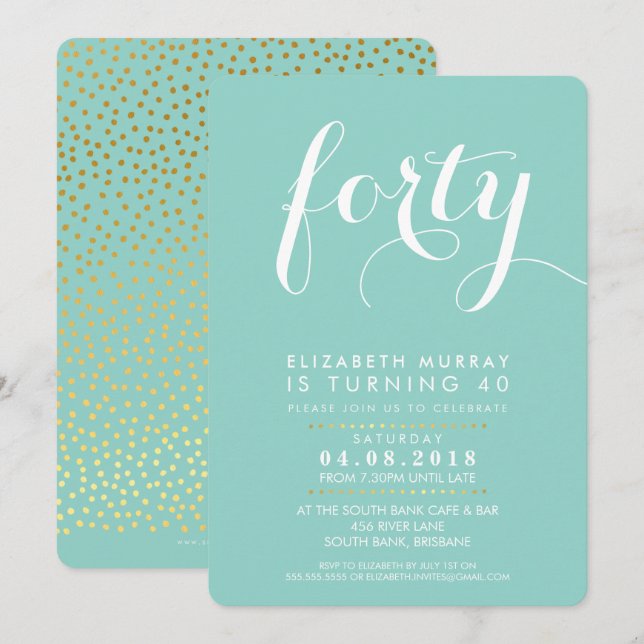 ELEGANT 40E anniversaire de fête INVITATION script (Devant / Derrière)