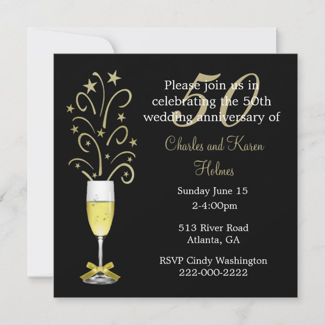 Élégant 50e anniversaire de Mariage Invitation (Devant)