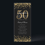Élégant 50e Anniversaire Programme Merci Or Noir<br><div class="desc">Design élégant "Programme de fête d'anniversaire" avec confettis de fausse parties scintillant et texte personnalisé.</div>