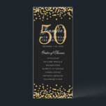 Élégant 50e Anniversaire Programme Merci Or Noir<br><div class="desc">Design élégant "Programme de fête d'anniversaire" avec confettis de fausse parties scintillant et texte personnalisé.</div>