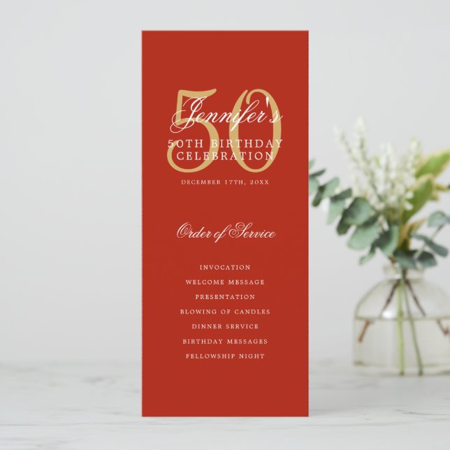 Élégant 50e Programme Gold Red Menu+Merci (Debout devant)