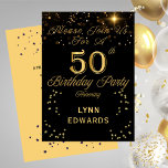 Elegant 50th Birthday Party Invitation Gold<br><div class="desc">Celebrate in style with this Elegant 50th Birthday Party Invitation designed with Gold colored text and accents on a black background. The front text includes: Please Join Us For A 50th Birthday Party, Honoring, The First and Last Name. The reverse text includes: The Date and Time, The Location and Address...</div>